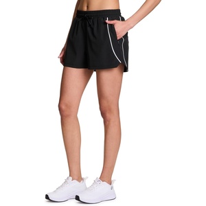 image:imageRBX Active Womens Athletic Relaxed Fit Quick Dry Stretch Woven Running Short with Inner Attached Brief and PocketsBlackWhite Piping