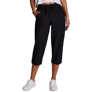 image:imageRBX Active Womens Cargo Capri Pant with Pockets Fashion Lightweight Woven with DrawstringJet Black