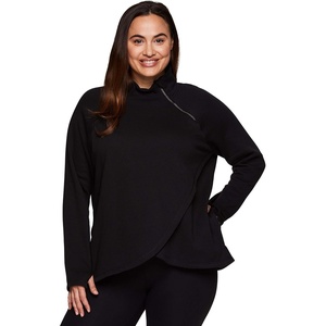 image:imageRBX Active Womens Plus Size Mock Neck Long Sleeve Fleece Pullover SweatshirtF20 Black