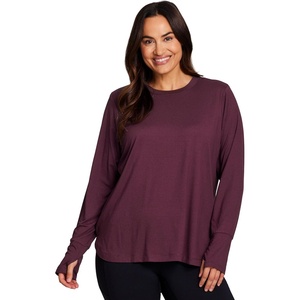 image:imageRBX Active Womens Plus Size Workout Top with Thumbholes Buttery Soft Lightweight Long Sleeve Tunic Yoga Top for WomenBurgundy Wine Heather