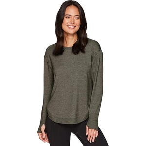 image:imageRBX Womens Long Sleeve French Terry Yoga Pullover with Thumbholes Heathered Green Olive S
