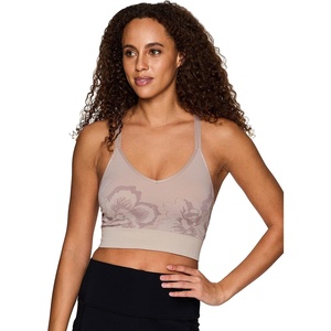 image:imageRBX Active Womens Athletic Fashion Racerback Seamless Low Impact Workout Sports BraJacquard Floral Taupe