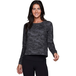 image:imageRBX Active Womens Fashion RegularCropped Length Lightweight French Terry Pullover SweatshirtF20 Crop Black Camo