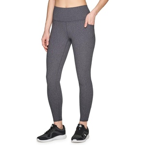 image:imageRBX Active Womens Super Soft Peached Space Dye Full Length Workout Running Yoga LeggingHeathered GreyBlack