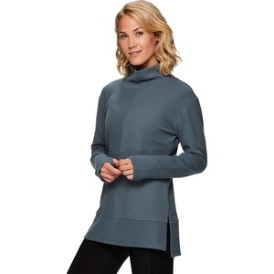 image:imageRBX Active Womens Ultra Soft Quilted Cowl Neck Pullover Sweater Lightweight Mock Neck Tunic Sweatshirt with ThumbholesF19 Green